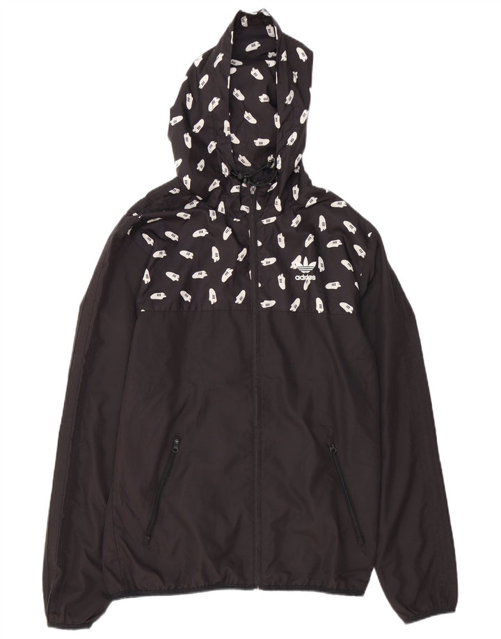 Adidas Chaqueta impermeable con capucha gráfica para hombre UK 36 Small Poliéster negro