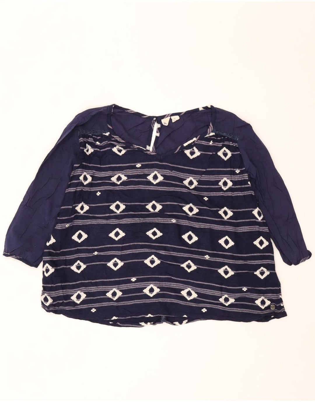 Roxy Blusa de manga 3/4 para mujer UK 40 Viscosa geométrica azul marino mediano