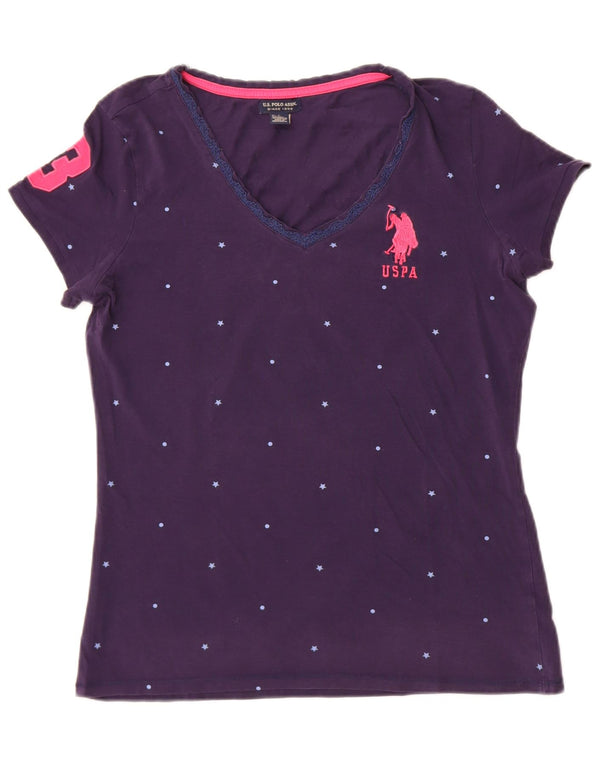 Asociación de Polo de EE. UU. Camiseta gráfica para mujer Top UK 46 Large Azul marino manchado
