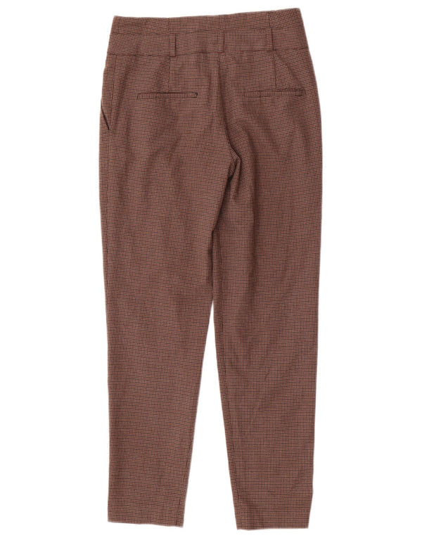 Zara Mujer Pantalón Chino Tapered XS W24 L28 Marrón Pata De Gallo Poliéster