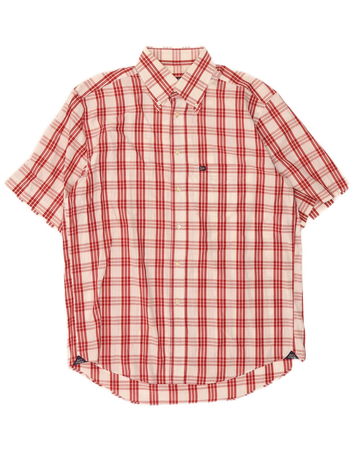 Best Company Camisa de manga corta para hombre de algodón a cuadros rojos grandes