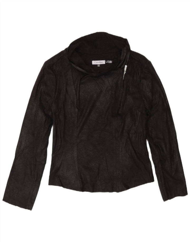 Calvin Klein Chaqueta Bomber de Piel sintética para Mujer UK 10 Small Black Biker