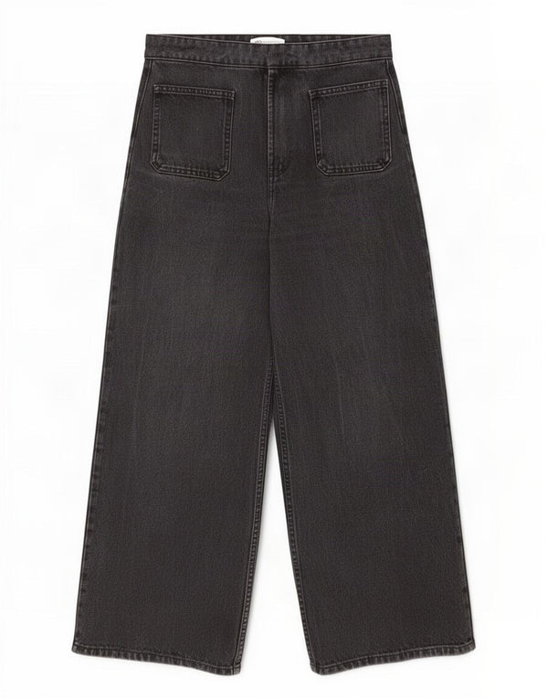 Zara Vaqueros de pierna ancha y cintura alta para mujer EU 36 XS W26 L25 Gris