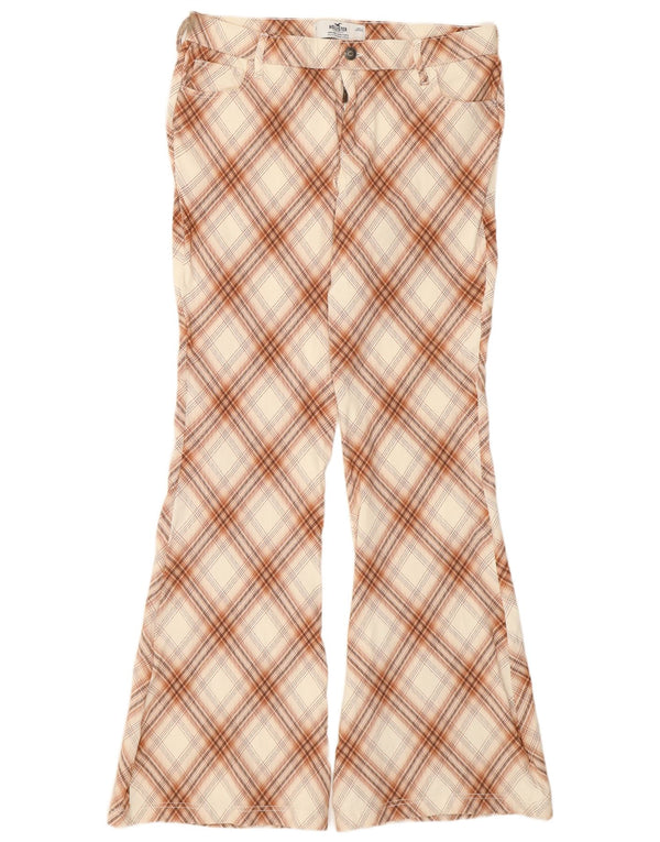 Pantalones Hollister Flare Casuales Para Mujer Grande W32 L32 Viscosa A Cuadros Beige