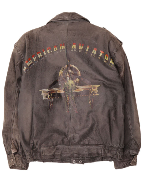 Vintage hombres militar gráfico chaqueta de cuero IT 50 grande negro
