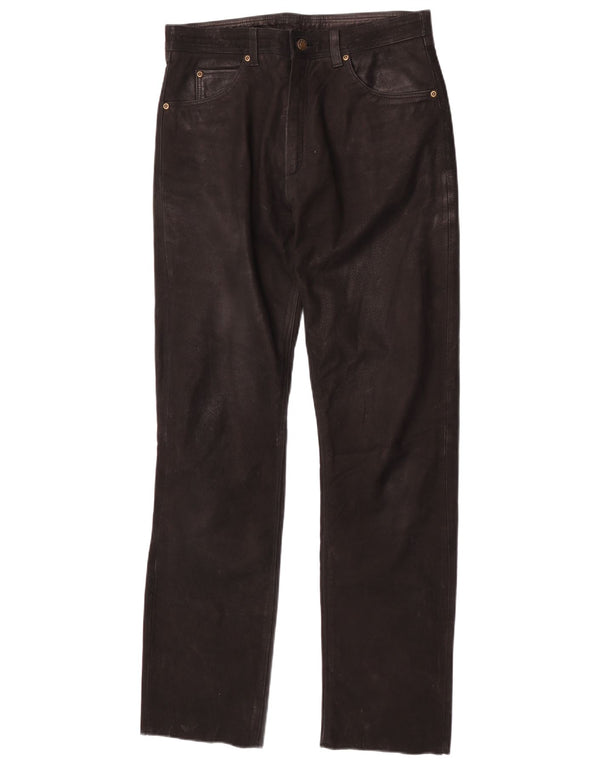 Pantalones de cuero rectos vintage para hombre W30 L32 Negro