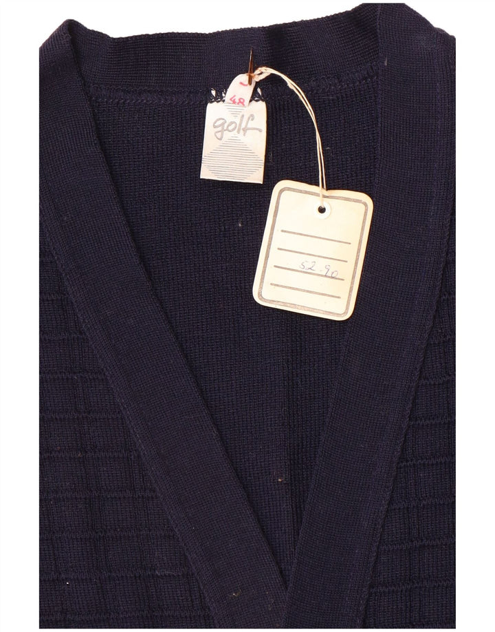Vintage hombres sin mangas Cardigan suéter IT 48 azul marino medio