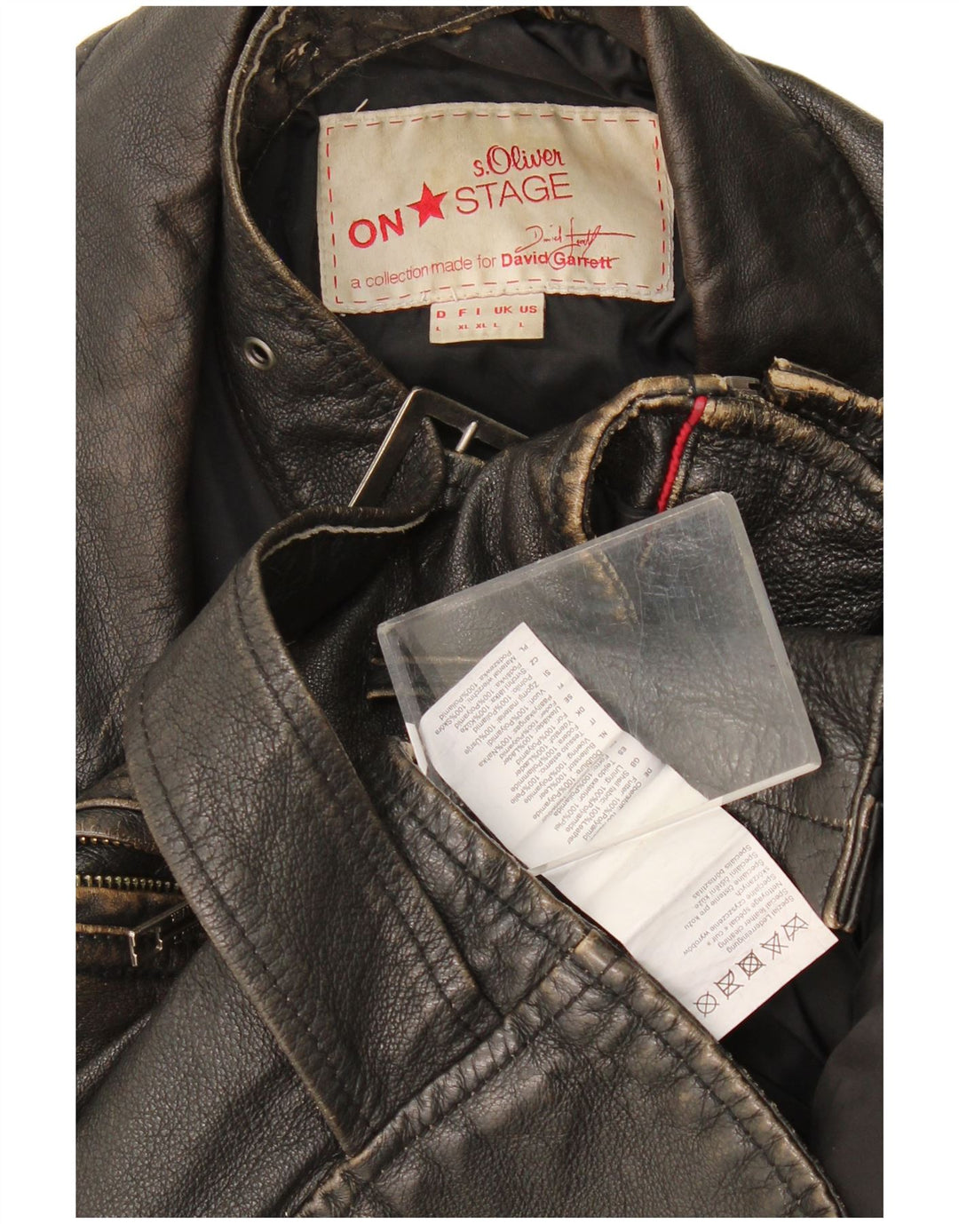 S.Oliver Chaqueta motera de cuero para hombre UK 40 Large Black Leather