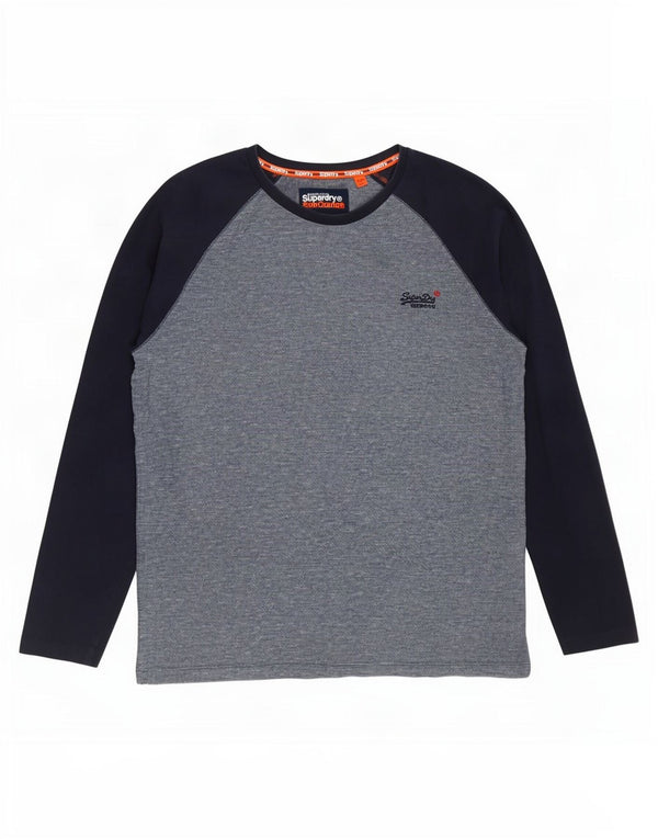 Superdry Hombre Top Manga Larga 2XL Algodón Color Block Azul