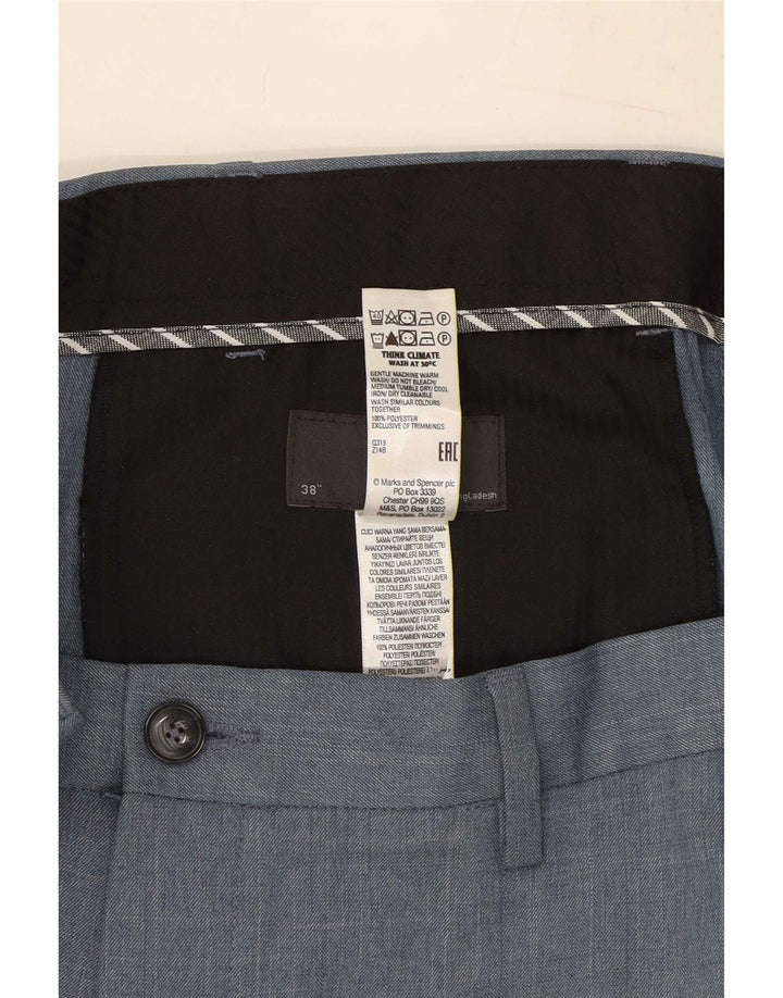 Marks & Spencer Pantalón chino regular para hombre W38 L33 Poliéster azul