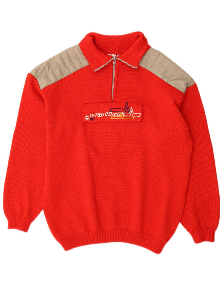 Volkl Jersey De Cuello Con Cremallera Para Hombre IT 52 Large Red Colourblock Lana