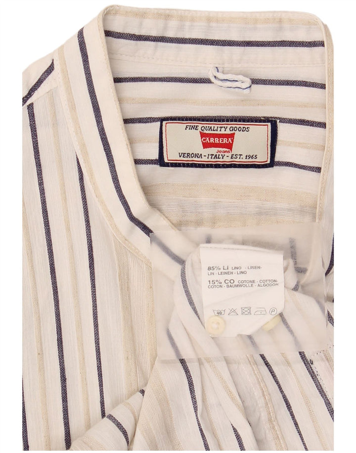 Camisa Carrera Regular Fit para hombre de lino a rayas blancas grandes
