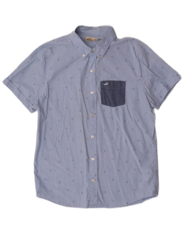 HOLLISTER Camisa de manga corta para hombre de algodón geométrico azul grande
