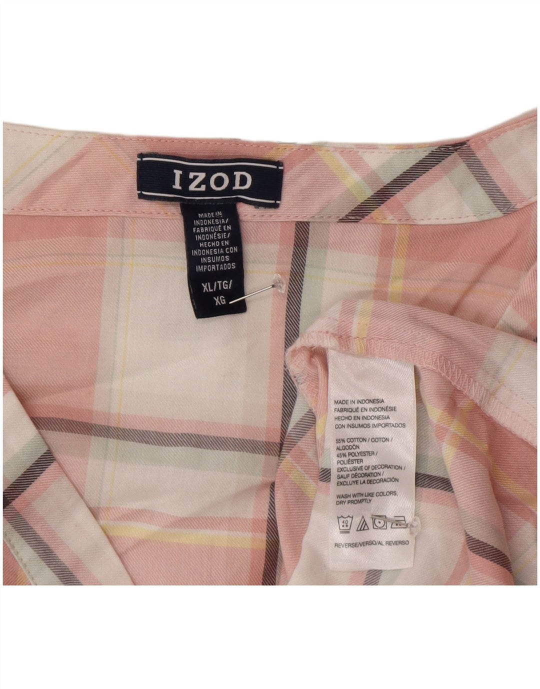 Izod Blusa de manga 3/4 de gran tamaño para mujer UK 40 XL Pink Check