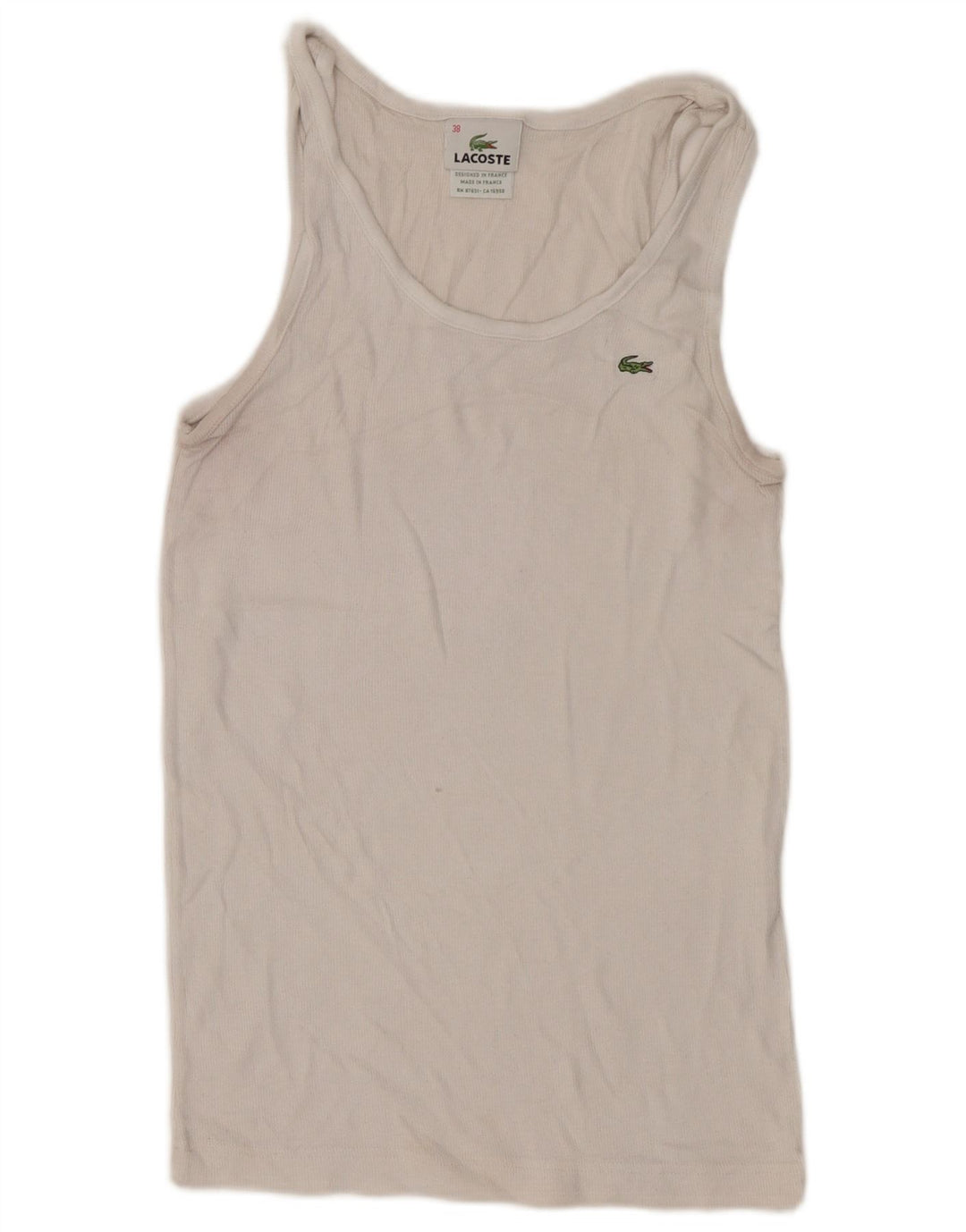 Lacoste Mujer Chaleco Top Talla 38 Medio Blanco Algodón