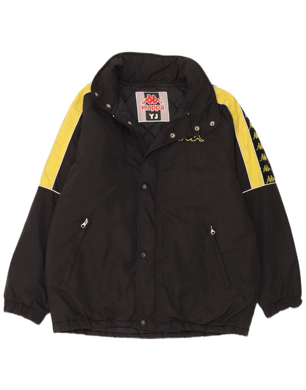 Kappa Chaqueta cortavientos con capucha y gráfico para niños 15-16 años Bloque de color negro