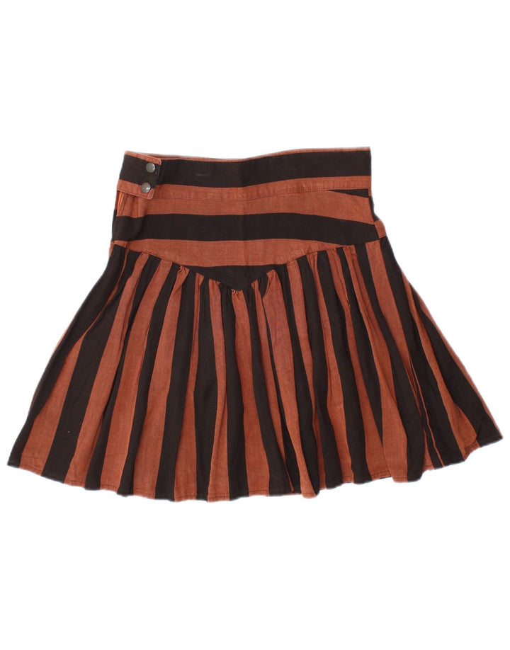 VINTAGE Minifalda plisada para mujer IT 44 Mediana W28 Viscosa a rayas marrones