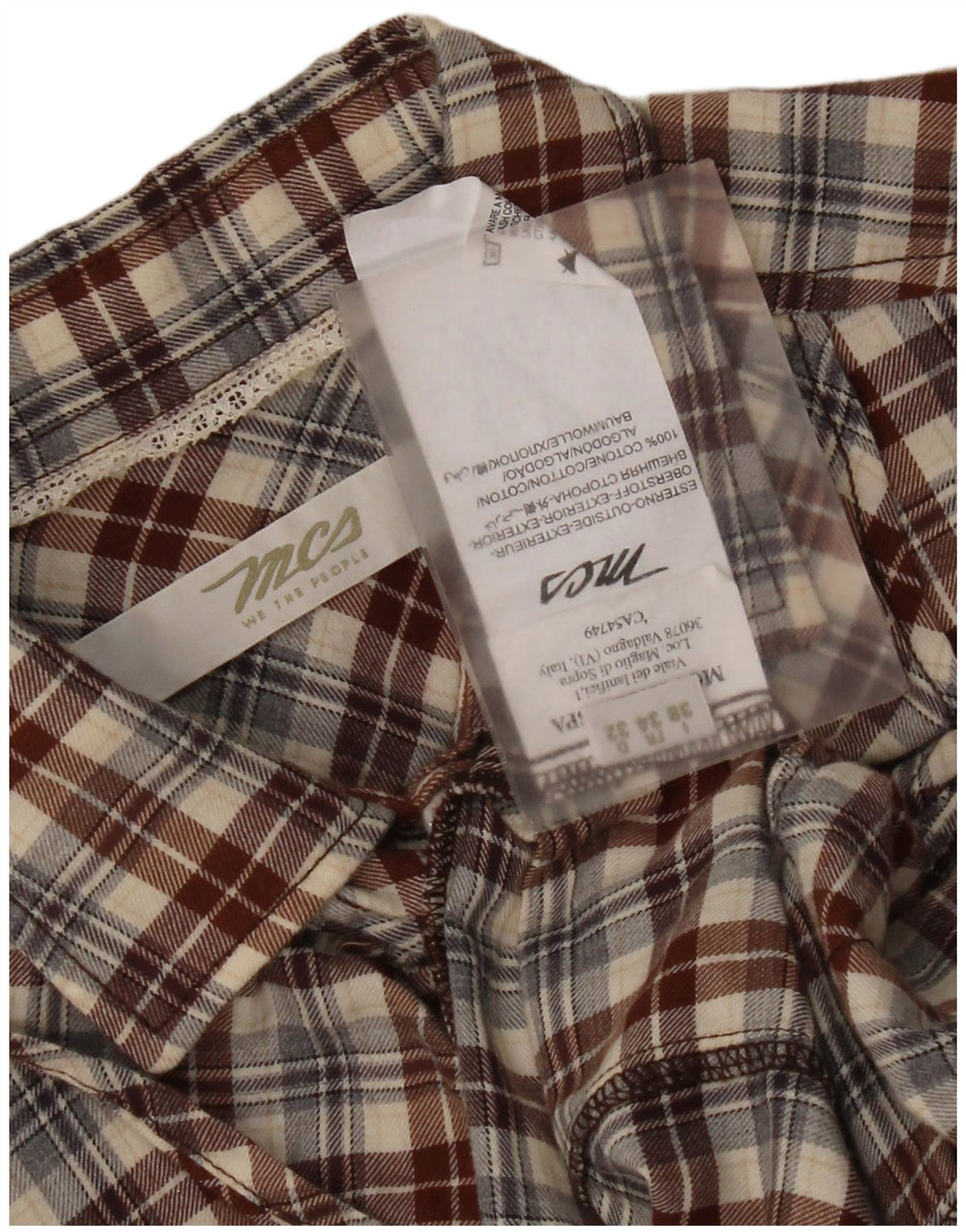 Marlboro Classics Camisa delantera con volantes para mujer IT 38 XS Algodón a cuadros marrón