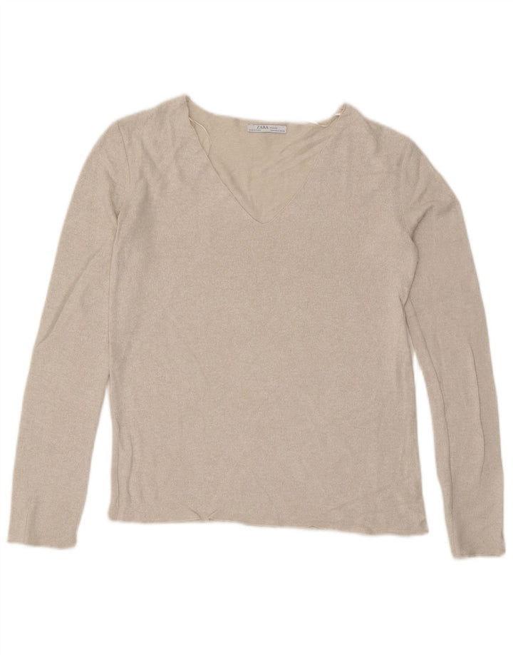 ZARA Jersey con cuello en V para mujer UK 10 Small Off White