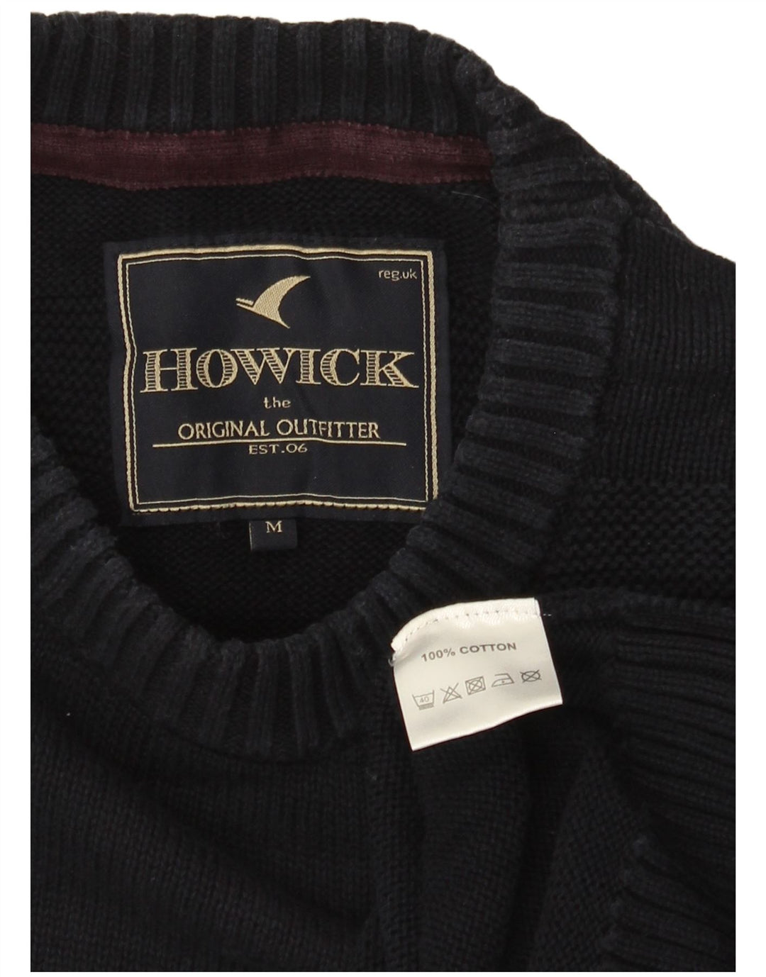Howick - Jersey de cuello redondo para hombre, color azul marino medio, algodón