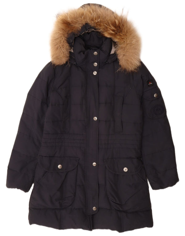 Canadiens Abrigo acolchado con capucha para mujer IT 46 Grande Algodón azul marino