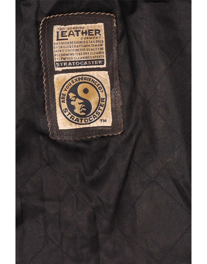 Vintage mujer doble pecho chaqueta de cuero Reino Unido 20 2XL marrón