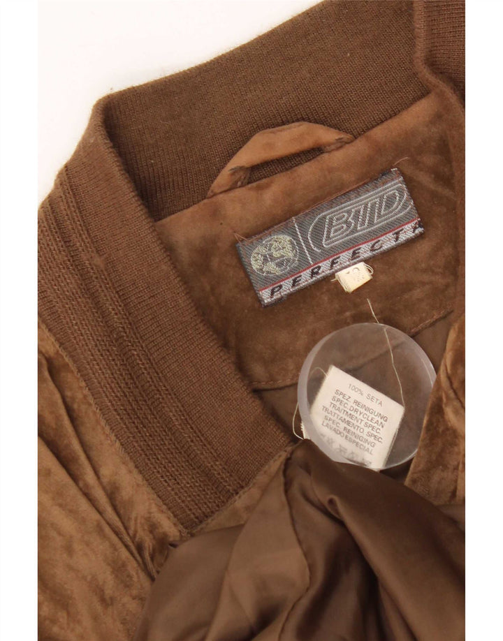 Vintage hombres Velour Bomber chaqueta IT 52 XL seda marrón