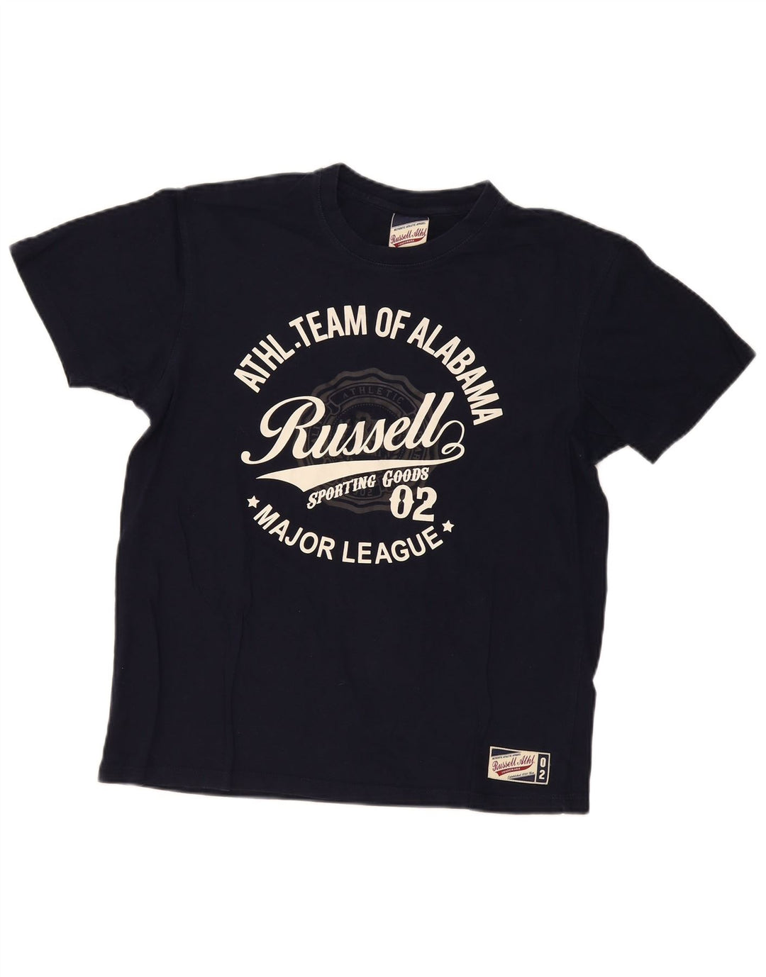 RUSSELL ATHLETIC Mens Graphic T-Shirt Top Medium Navy Blue Cotton