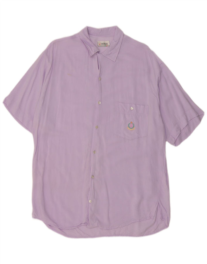 Stefanel Camisa De Manga Corta Para Hombre Large Viscosa Morada