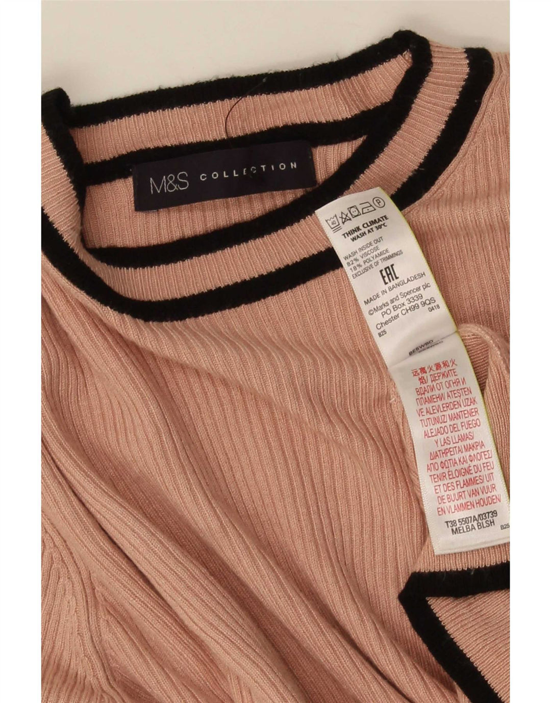 Marks & Spencer Blusa para mujer Top UK 44 Viscosa a rayas rosa grande