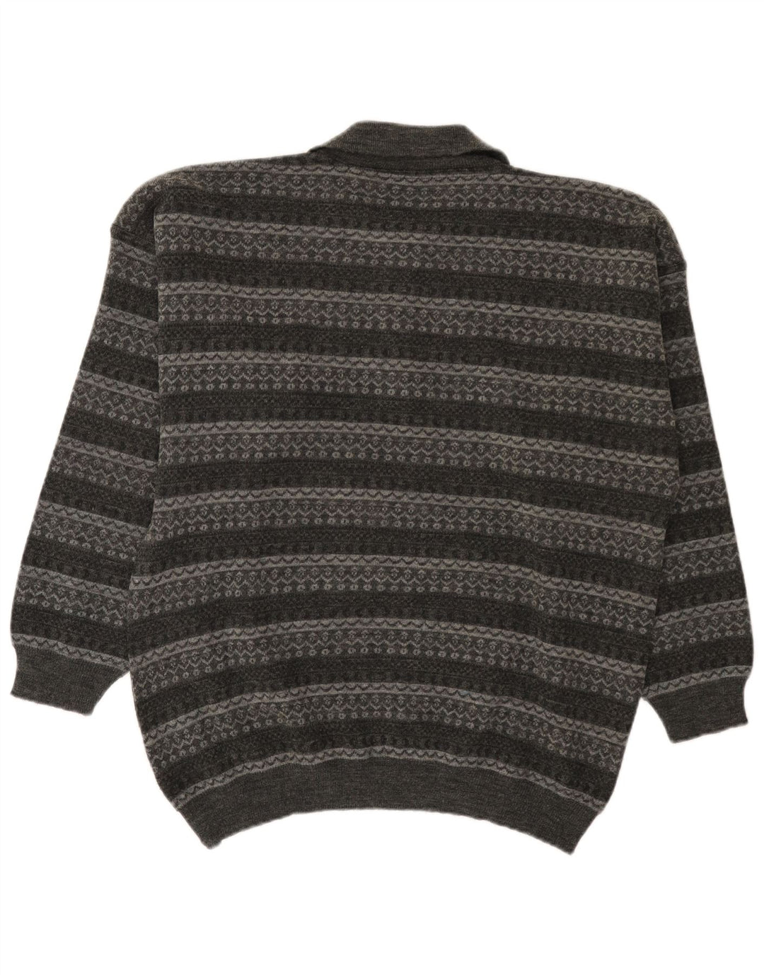 Vintage hombres polo cuello jersey suéter grande gris rayas