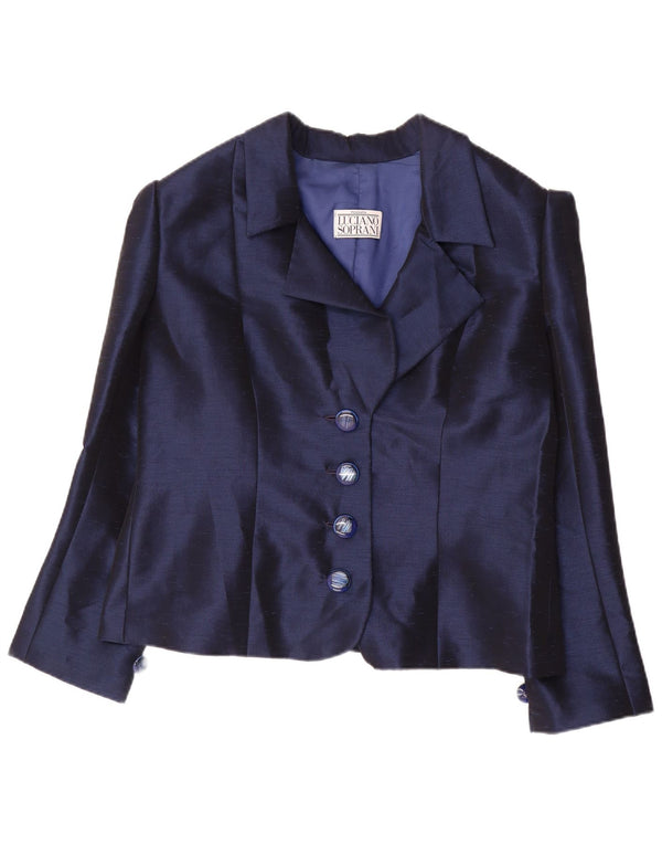 LUCIANO SOPRANI Chaqueta Blazer de 4 Botones para Mujer UK 46 Grande Azul Marino