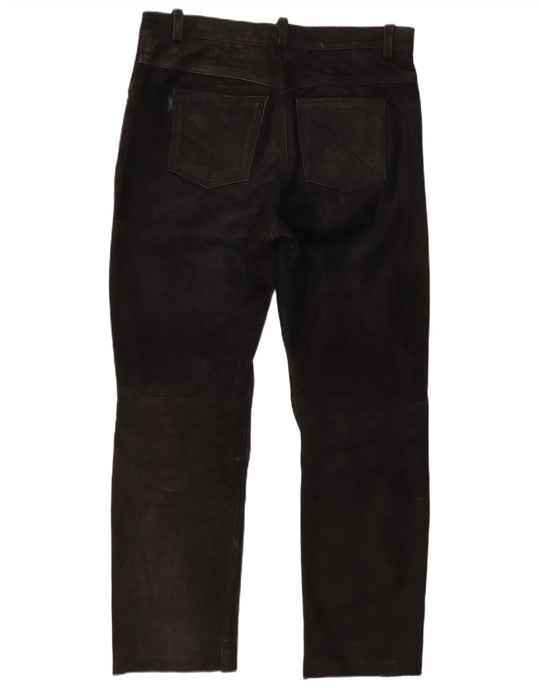 Pantalones de cuero rectos vintage para hombre W37 L30 Negro