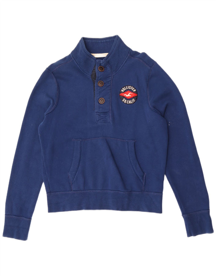 Hollister Hombre Botón Cuello Sudadera Jumper Grande Algodón Azul