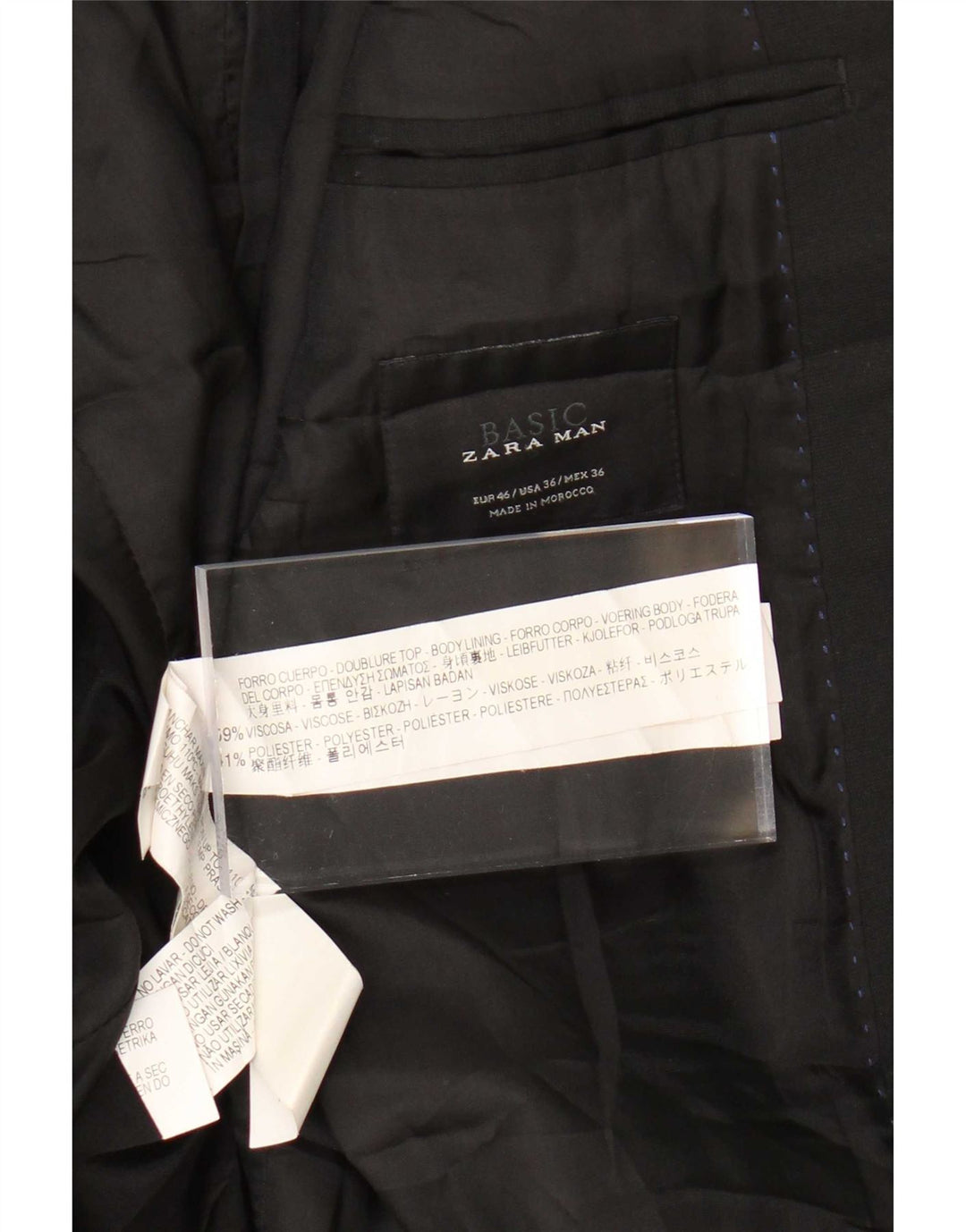 Zara Chaqueta tipo blazer de 2 botones para hombre EU 46 Small Viscosa negra