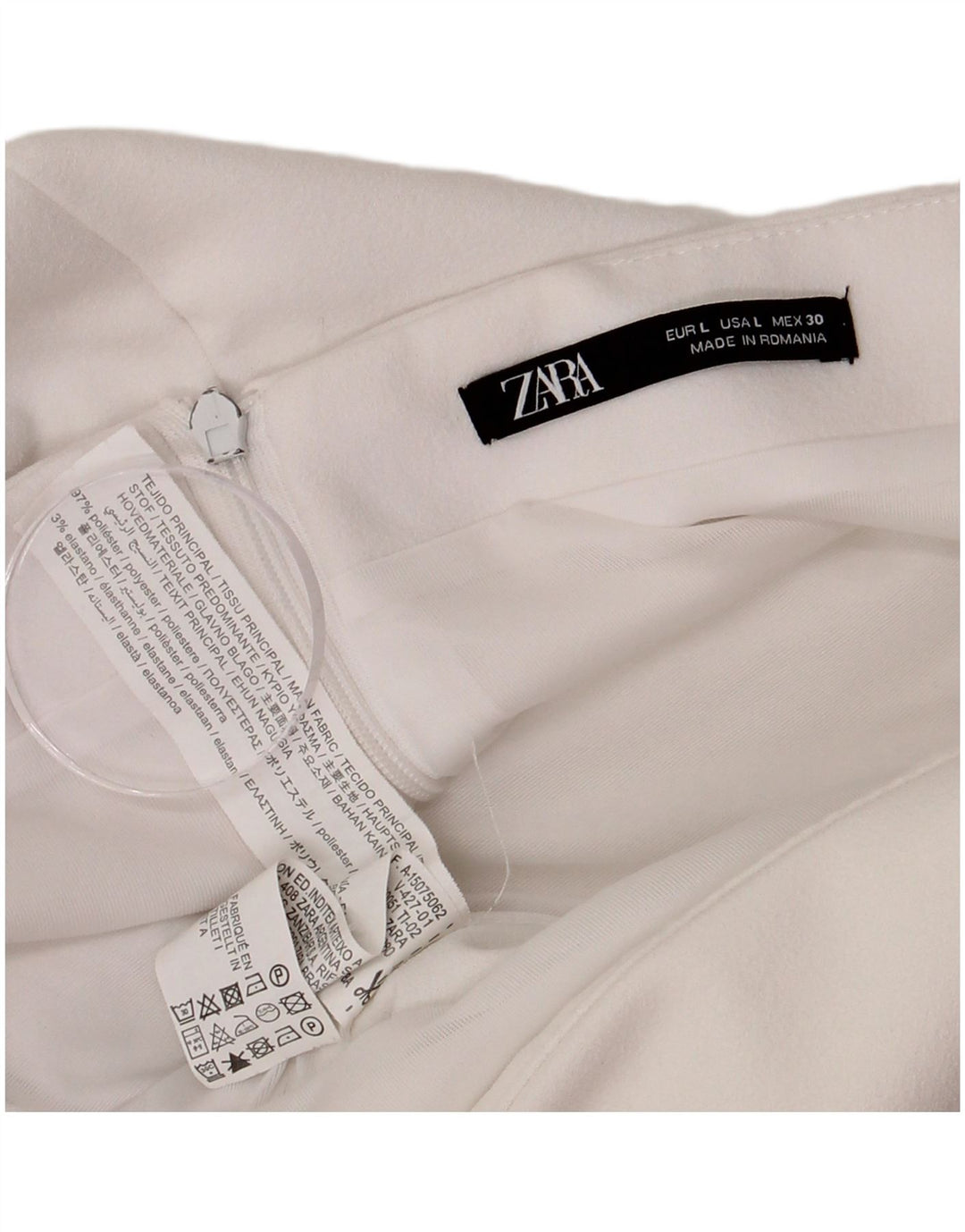 Zara Mujer Mini Falda Grande W30 Poliéster Blanco