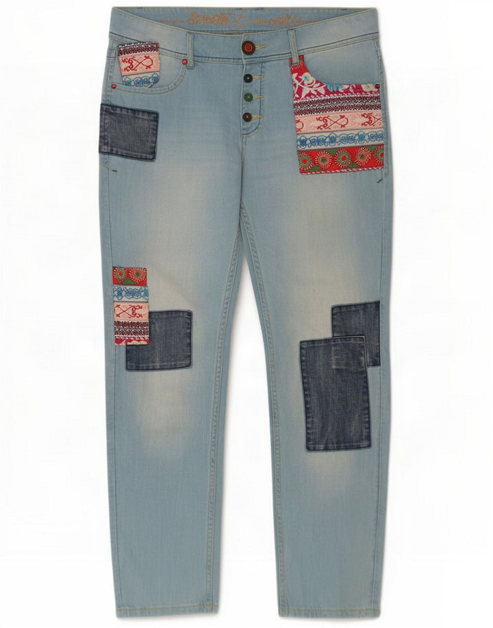Desigual Jeans Slim Mujer W30 L28 Azul Patchwork Algodón