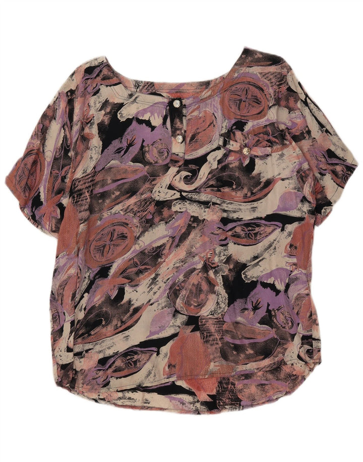 VINTAGE Mujer Patrón Abstracto Blusa Top UK 18 XL Multicolor