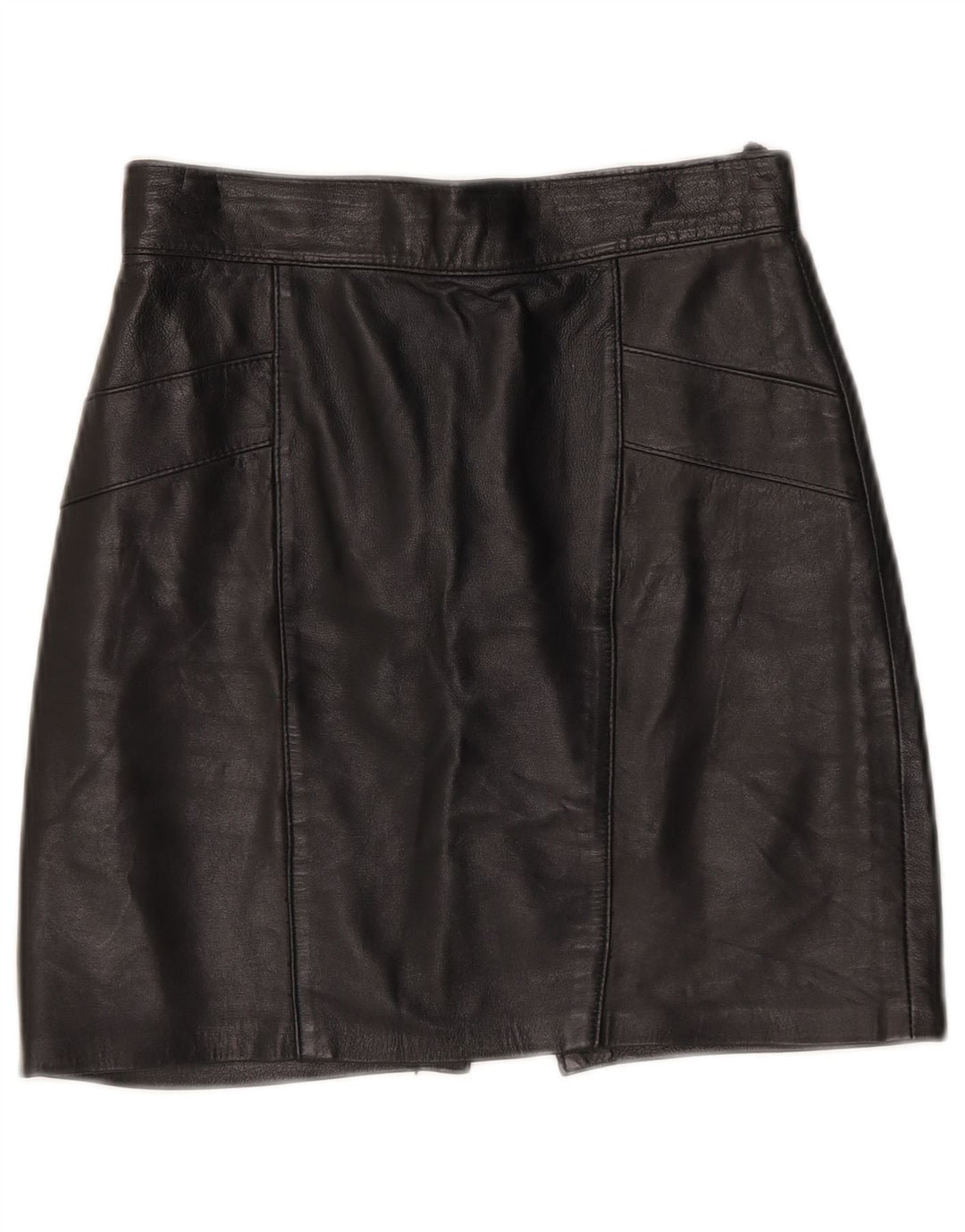 Vintage mujer mini falda de cuero W25 XS negro
