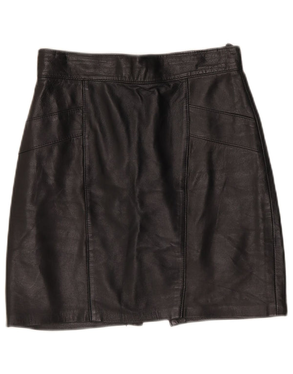 Vintage mujer mini falda de cuero W25 XS negro