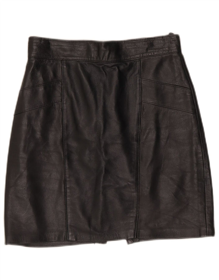 Vintage mujer mini falda de cuero W25 XS negro