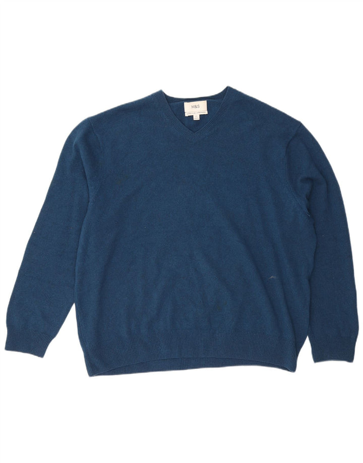 Marks & Spencer - Jersey con cuello en V para hombre, talla 3XL, lana azul