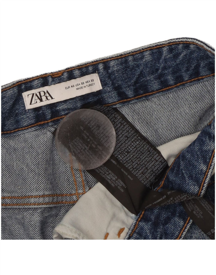 Zara Pantalones cortos de mezclilla desgastados para mujer EU 42 Large W32 Algodón azul
