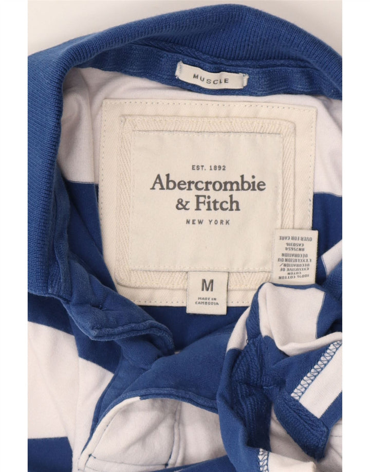 ABERCROMBIE & FITCH Polo de rugby muscular para hombre, tamaño mediano, azul marino a rayas