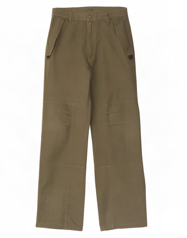 Vintage hombres pierna ancha pantalones chinos IT 46 Pequeño W30 L32 Algodón Caqui