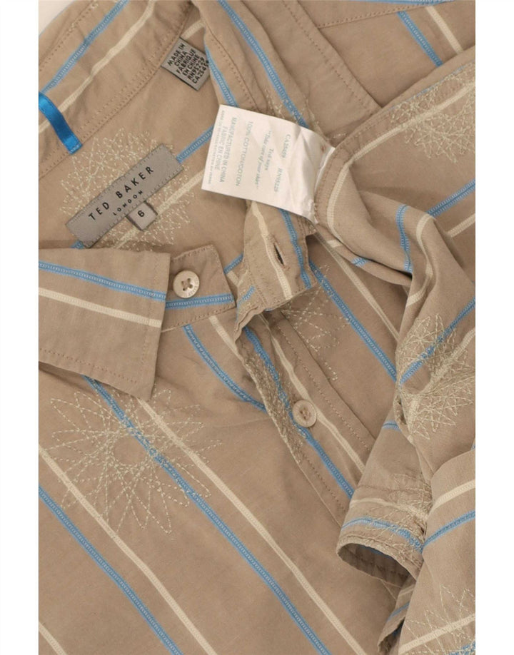 Ted Baker Camisa para hombre Talla 6 2XL Algodón a rayas beige