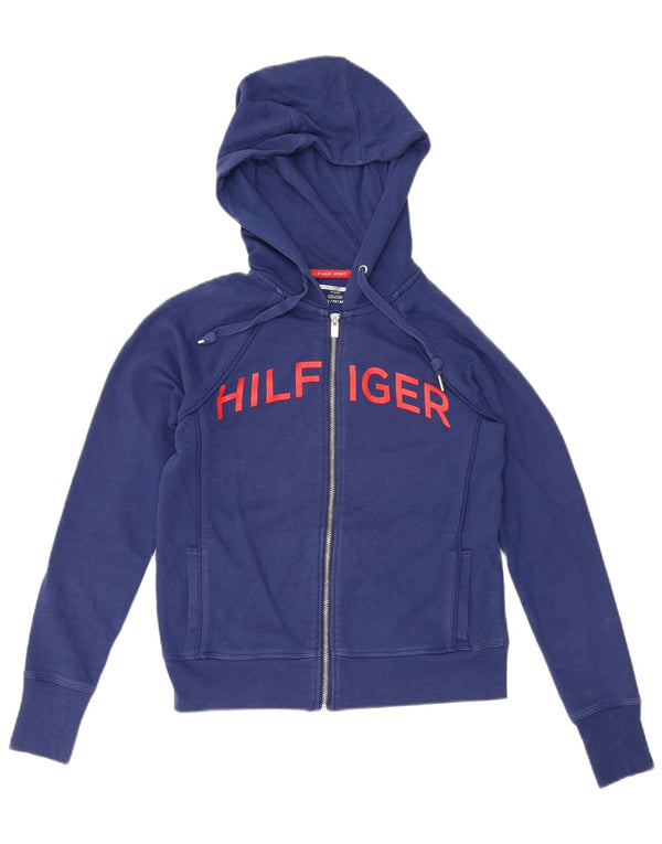 Tommy Hilfiger Suéter con capucha y cremallera gráfica para mujer UK 6 XS Algodón azul marino