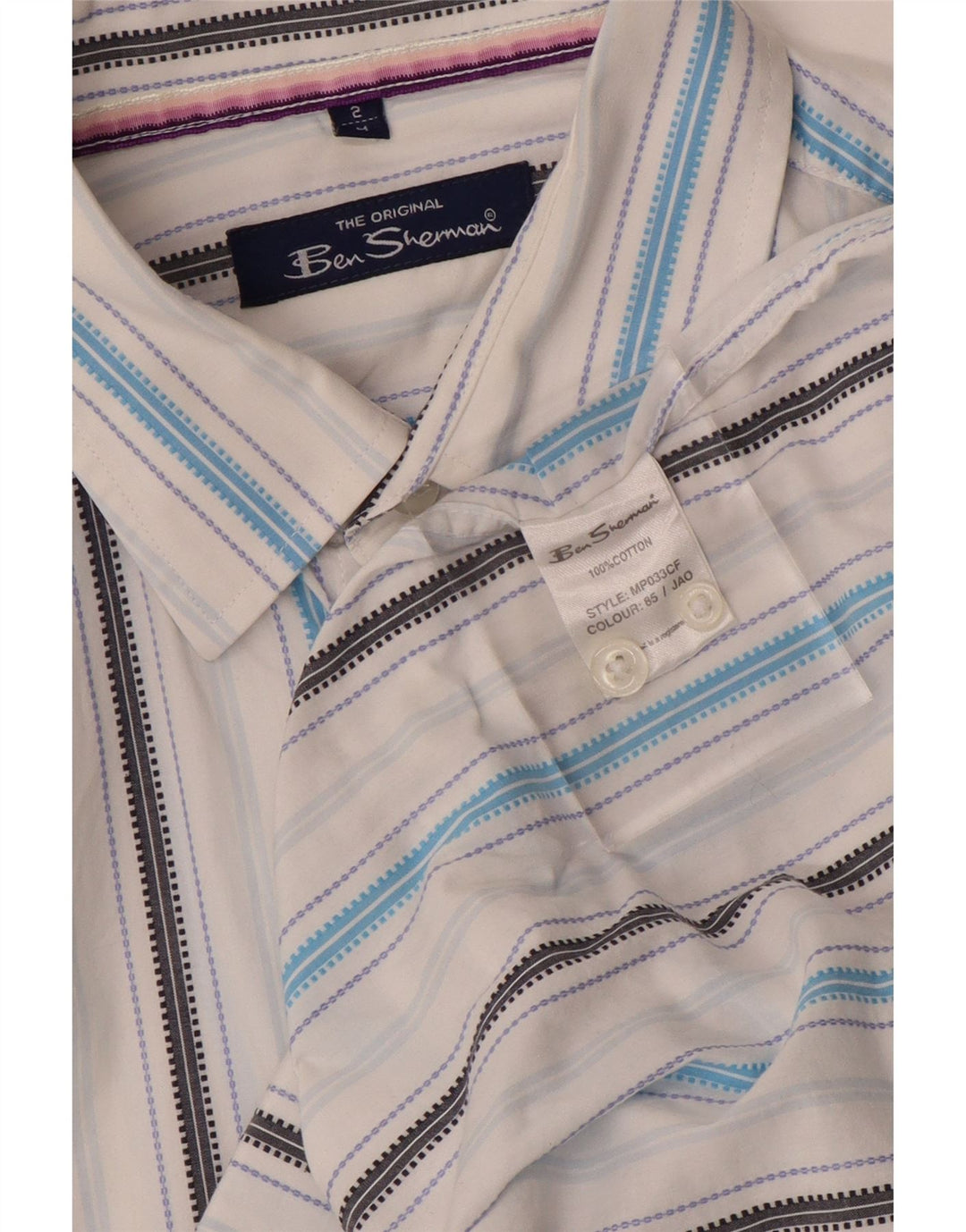 BEN SHERMAN Camisa Hombre Mediana Algodón Rayas Blancas