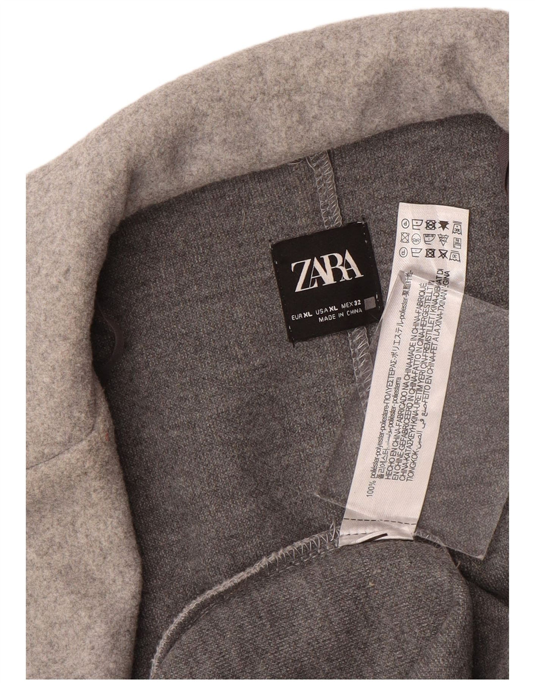 ZARA Mujer Abrigo Abierto ES 40 XL Poliéster Gris