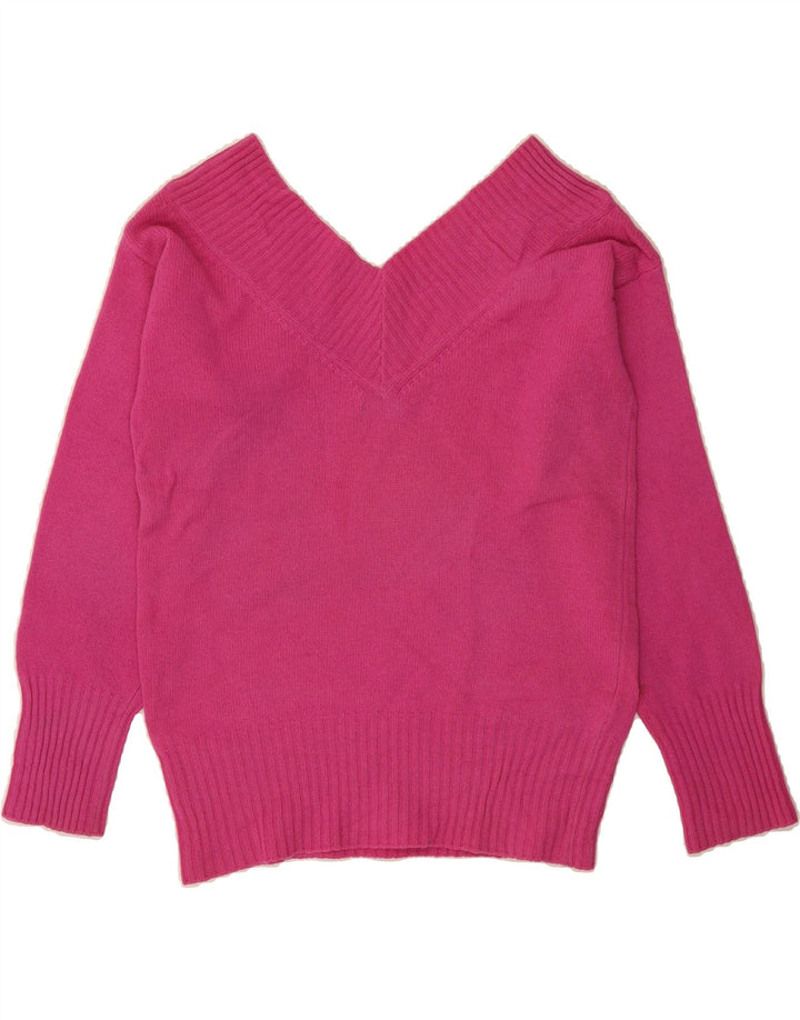 BENETTON Womens Oversized V-Neck Jumper Sweater UK 10 Small Pink Vintage Benetton and Second-Hand Benetton from Messina Hembry 